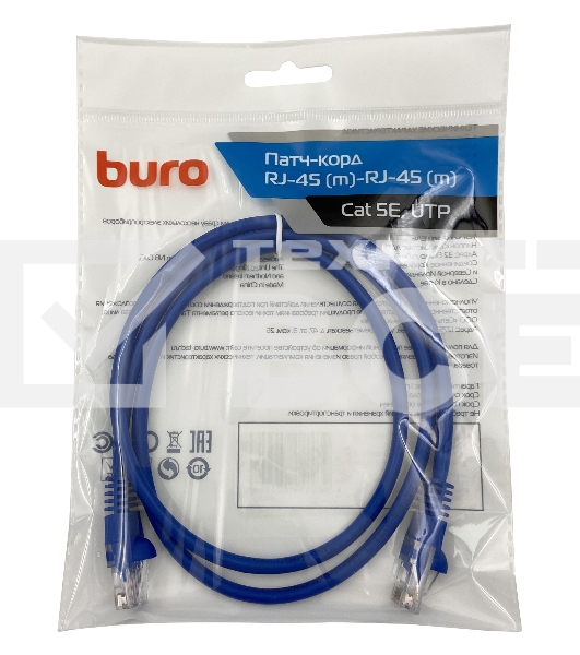 Патч-корд Buro cat5E molded 1м голубой RJ-45 (m)-RJ-45 (m)