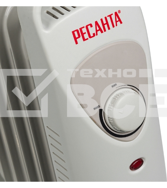Масляный обогреватель Ресанта ОММ-7Н (7 секций) белый, 700 Вт, 10 м2, термостат 67/3/1
