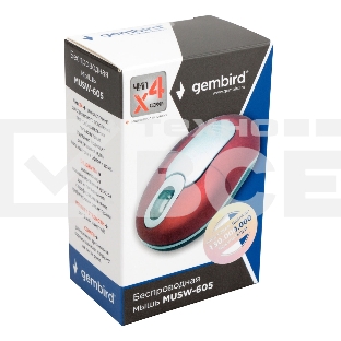 Мышь беспроводная Gembird MUSW-605 красный, 1200 dpi, радиоканал, USB, кнопки - 3