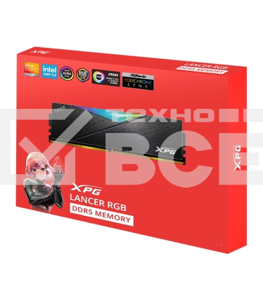 Оперативная память XPG Lancer, DDR5, 32GB (2x16GB), 5200MHz, CL38, с радиаторами, RGB черный