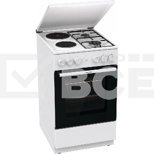 Комбинированная плита Gorenje GK5A12WG, полезный объем 68 л, очистка паром AquaClean, сводчатая форма духовки, механическое управление, электроподжиг, цвет белый