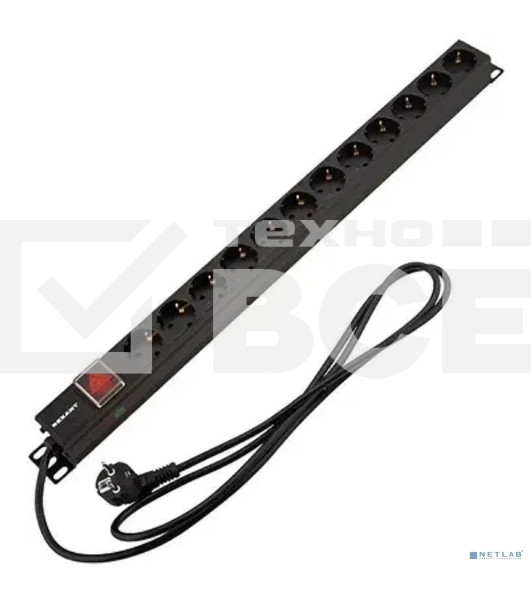 Блок распределения питания Rexant для 19' шкафов, вертикальный, 12 розеток СЕЕ 7/4, 16A, выкл, алюм корп, шнур 2м, вилка СЕЕ 7/7