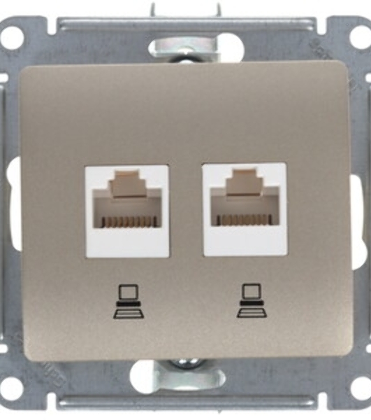 Розетка компьютерная 2-ая компьютерная RJ45+RJ45, кат.5E SE Glossa Графит