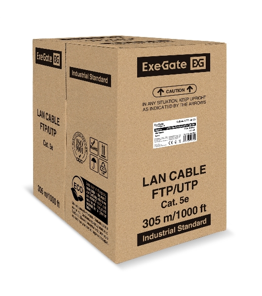 Кабель ExeGate Special UTP4-C5e-CCA-S24-OUT-PE-BK-305 UTP 4 пары кат.5e CCA, 0.48мм (24AWG), внешн., без троса, 305м, черн., PE