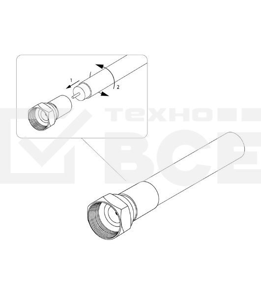 Разъем антенный на кабель штекер F для кабеля SAT (с резиновым уплотнителем) (блист.2шт) Rexant 06-0005-A2
