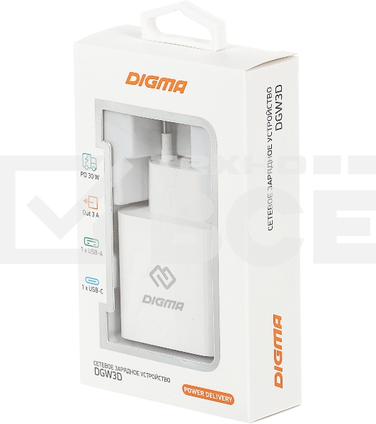 Сетевое зарядное устройство Digma DGW3D 3A PD+QC белый