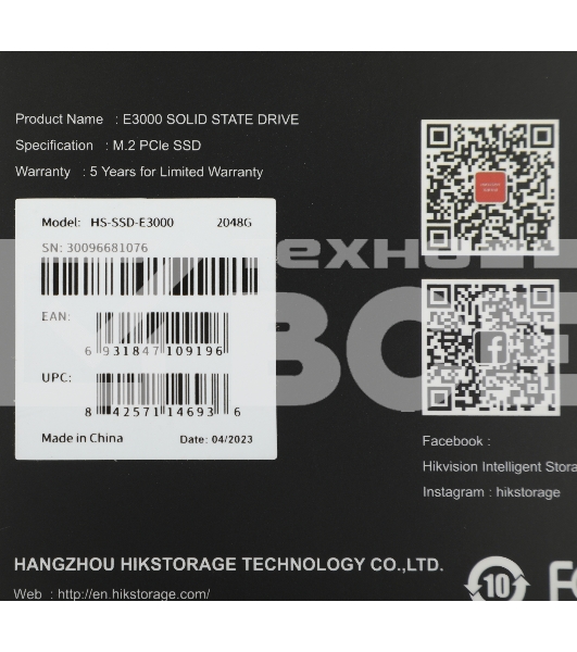 Накопитель SSD Hikvision E3000, 2048GB, PCIe 3.0 x4, M.2 2280, NVMe, R/W 3476/3137