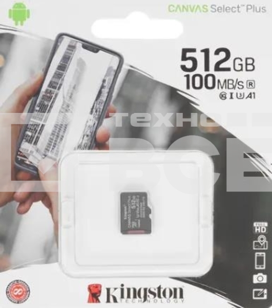 Флеш карта microSDHC 512GB microSDXC Class10 Kingston <SDCS2/512GBSP> UHS-I Canvas Select up to 100MB/s без адапт