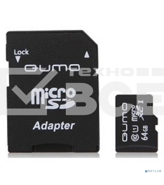 Флэш карта QUMO QM64GMICSDXC10U1 64Gb MicroSDXC Class 10 UHS-I, SD adapter