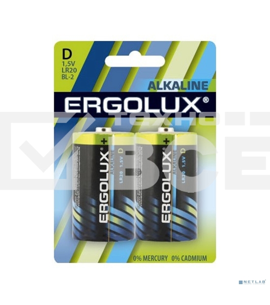 Элемент питания алкалиновый Ergolux LR20 BL-2 LR20 BL-2 1.5В Alkaline (блист.2шт)