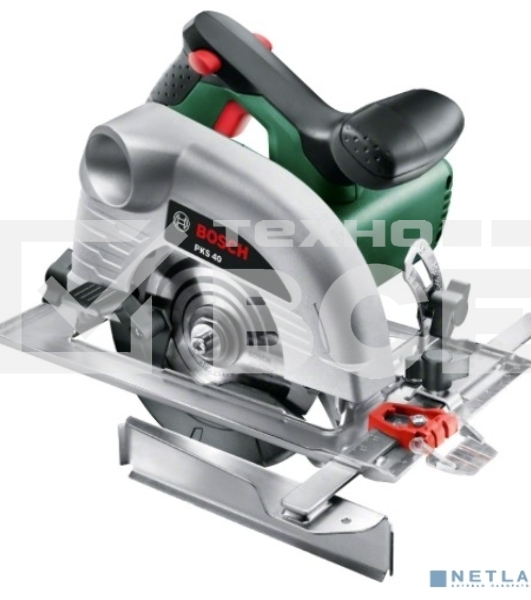 Пилы, Станки Bosch PKS 40 06033C5000 Ручная дисковая пила { 850 Вт , глубина пропила под углом 90°: 0-40 мм, глубина пропила под углом 45°: 0-26 мм. Направляющая пластина 120 х 260 мм, масса 2,