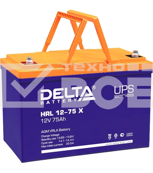 Аккумуляторная батарея Delta HRL 12-75 X напряжение 12В, емкость 75Ач (258х166х215mm)