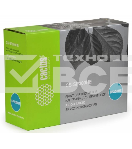 Картридж лазерный Cactus CS-SP200HE черный (2600 стр.) для Ricoh SP 202SN/200N/203SFN