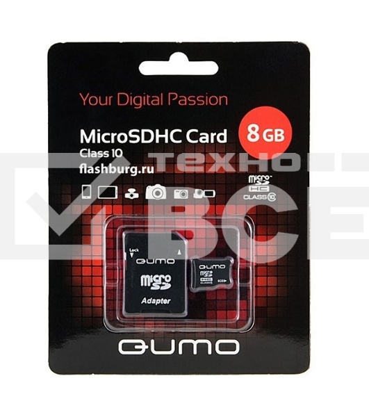 Флэш карта QUMO QM8GMICSDHC10 8Gb MicroSDHC Class 10, SD adapter