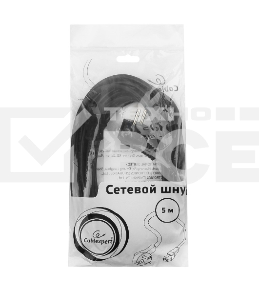 Кабель питания Cablexpert PC-186-1-5M, 5м, Schuko- C13, 3x1кв.мм, черный, с заземлением, пакет