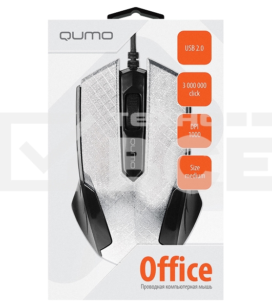 Мышь проводная Qumo Office M14 белый, 1000 dpi, USB, кнопки - 3