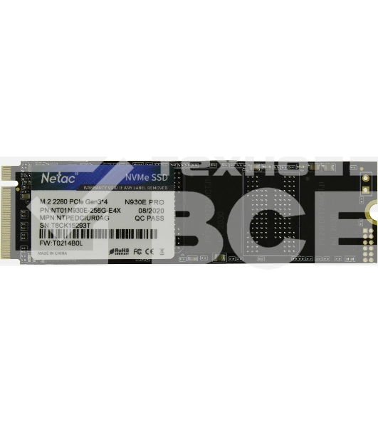 Накопитель SSD Netac N930E Pro, 256GB, PCIe 3.1 x4, M.2 2280, NVMe, R/W 2040/1270