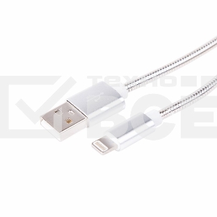 Кабель USB для iPhone 5/6/7 моделей, шнур в металлической оплетке серебристый Rexant