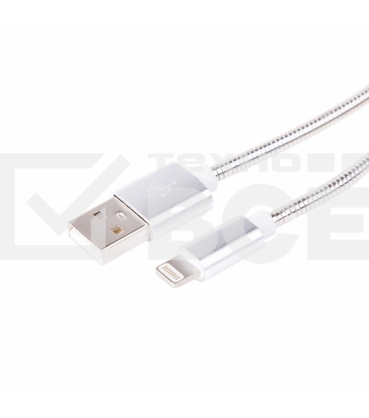 Кабель USB для iPhone 5/6/7 моделей, шнур в металлической оплетке серебристый Rexant