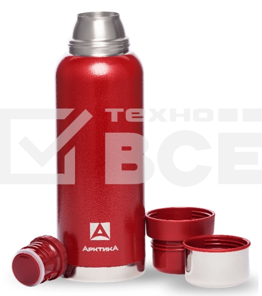 Термос Арктика, 106-1200 красный, узкое горло 1,2 л, американский дизайн, антивандальное покрытие, две чашки, холод/тепло 32 ч
