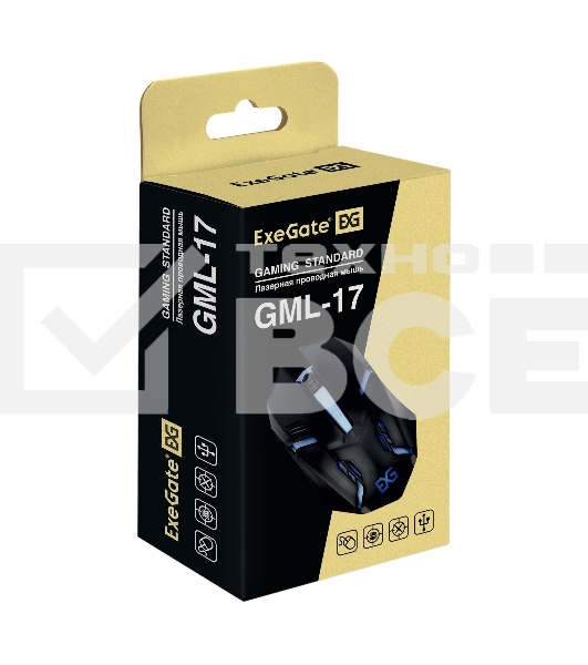 Мышь проводная ExeGate Gaming Standard Laser GML-17 черный, 1200 dpi, USB, кнопки - 3