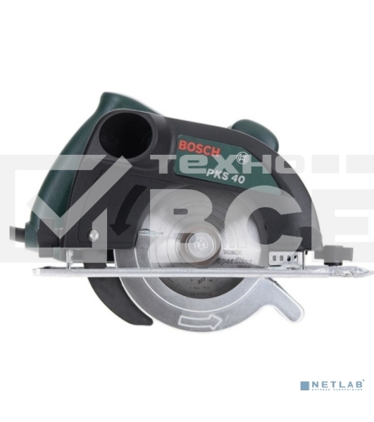 Пилы, Станки Bosch PKS 40 06033C5000 Ручная дисковая пила { 850 Вт , глубина пропила под углом 90°: 0-40 мм, глубина пропила под углом 45°: 0-26 мм. Направляющая пластина 120 х 260 мм, масса 2,