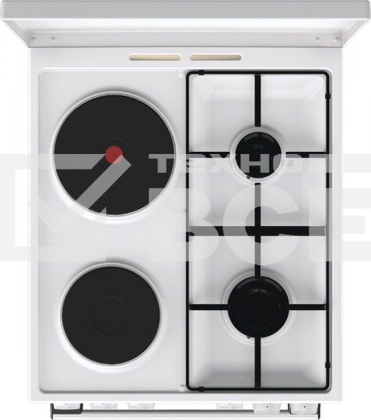 Комбинированная плита Gorenje GK5A12WG, полезный объем 68 л, очистка паром AquaClean, сводчатая форма духовки, механическое управление, электроподжиг, цвет белый