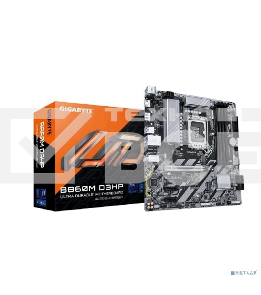 Материнская плата Gigabyte B860M D3HP, LGA 1851, Intel B860, 4xDDR5, 4xSATA, 2xM.2, 1xPCIe 5.0 x16, 2xPCIe x1, 1xHDMI, 1xDP, 1x 1Gb LAN, 3xUSB-A 3.2 Gen 1, 3xUSB-A 2.0, 1xUSB-C 3.2 Gen 1, 3x3.5 мм, 7.1, mATX