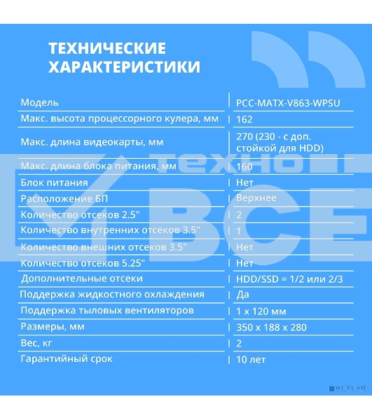 Компьютерный корпус CBR mATX Minitower V863, без БП, 1хUSB 3.0 Type C, 1хUSB 3.0, 1хUSB 2.0, HD Audio+Mic, черный PCC-MATX-V863-WPSU