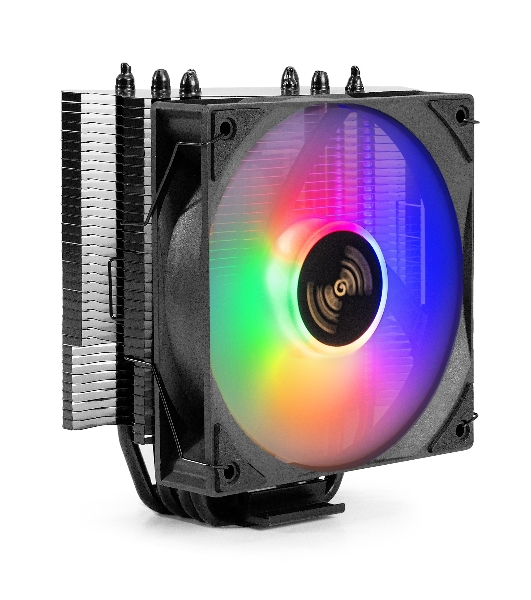 Кулер для процессора ExeGate Dark Magic EXX400V3-PWM.RGB (Al+Cu, черное покрытие, 4 тепл.трубки, LGA1150/1151/1155/1156/1200/1700/1851/AM2/AM2+/AM3/AM3+/AM4/AM5/FM1/FM2/754/939/940, TDP 140W, Fan 120mm, PWM, 800-1800RPM, Hydro bearing, 4pin, 11-24db, 500г брутто, RGB подсветка, с термопастой, на винтах, RTL)