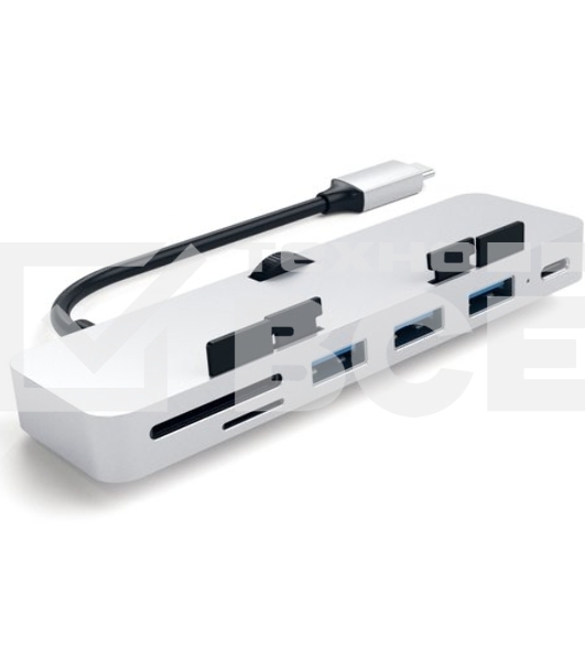 USB-концентратор Satechi Aluminum Type-C Clamp Hub Pro для new 2017 iMac и iMac Pro. Интерфейс USB-C. 3 разъема USB 3.0, 1 разъем USB-C, слоты для карты памяти SD, Micro SD. Цвет серебряный.