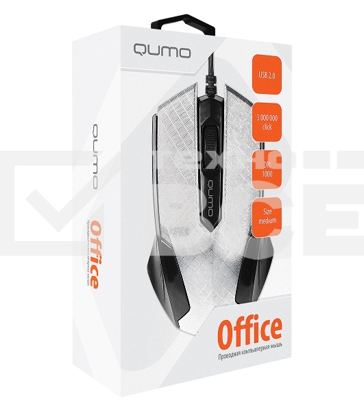 Мышь проводная Qumo Office M14 белый, 1000 dpi, USB, кнопки - 3