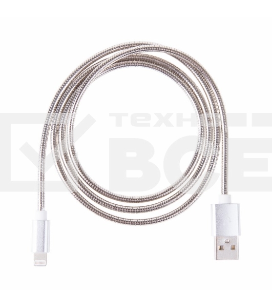 Кабель USB для iPhone 5/6/7 моделей, шнур в металлической оплетке серебристый Rexant