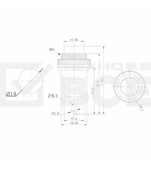 Выключатель-кнопка металл 220V 2А (2с) (ON)-OFF Ø10.2 красная Mini Rexant