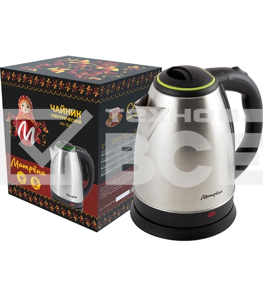 Чайник электрический Матрена MA-001 1,8 л,сталь,цвет крышки зеленый (005458)
