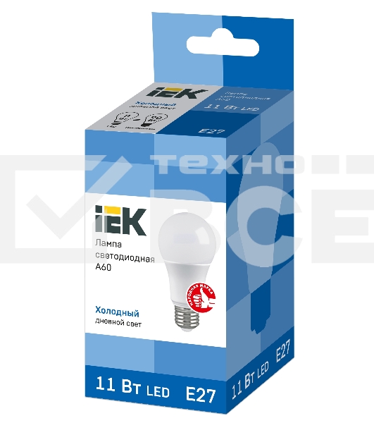 Лампа светодиодная ИЭК LLE-A60-11-230-65-E27 ECO A60 11Вт грушевидная 230В 6500К E27