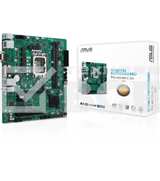 Материнская плата ASUS Pro H610M-C D4-CSM, LGA 1700, Intel H610, 2xDDR4, 4xSATA, 1xM.2, 1xPCI-E 4.0 x16, 1xPCI, 1xDP, 1xHDMI, 1xVGA, 1x 1Gb LAN, 2xUSB-A 2.0, 2xUSB-A 3.2 Gen 1, 3x3.5 мм, 7.1, Micro-ATX