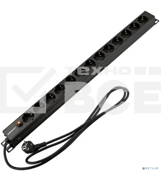 Блок распределения питания Rexant для 19' шкафов, вертикальный, 13 розеток СЕЕ 7/4, 16A, фильтр, без выкл, алюм корп, шнур 2м, вилка СЕЕ 7/7