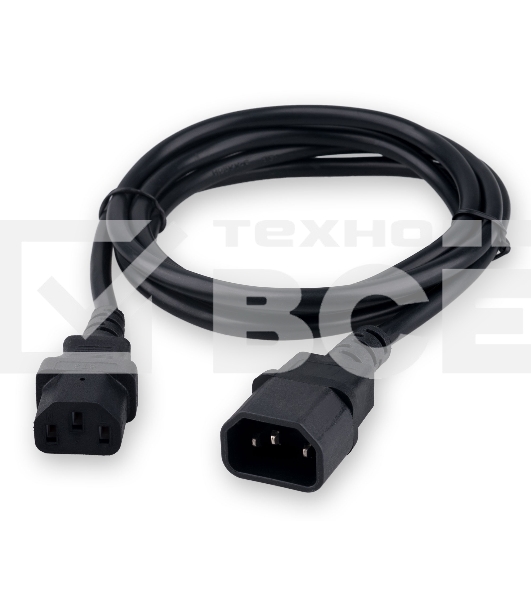 Кабель питания Гарнизон GPC-189-1-1.8M, C13-C14, 3x1.0 мм2, 16А, CCA, с заземлением, 1.8 м, черный, пакет