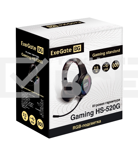 Гарнитура проводная полноразмерная игровая с микрофоном (гарнитура) ExeGate Gaming HS-520G (USB, 2x3.5мм, динамик 40мм, 20-20000Гц, длина кабеля 2.5м, регулировка громкости, RGb подсветка)