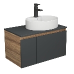 Комплект для ванной, 3 предмета (Тумба подвесная Bau Blackwood 80 графит + Раковина BAU 51х41, с отв. под см-ль, Смеситель Hotel Black, черный), фото 1