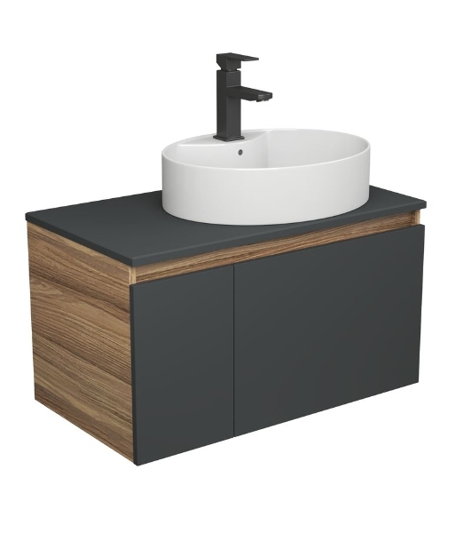Комплект для ванной, 3 предмета (Тумба подвесная Bau Blackwood 80 графит + Раковина BAU 51х41, с отв. под см-ль, Смеситель Hotel Black, черный)