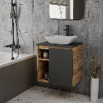 Тумба Bau Dream Blackwood 60 правая, графит, раковина BAU Spectrum mini 47х24 смеситель для раковины высокий Hotel Black, черный, фото13