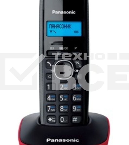 Телефон беспроводной (DECT) Panasonic KX-TG1611RUR (красный) АОН, Caller ID,12 мелодий звонка,подсветка дисплея,поиск трубки