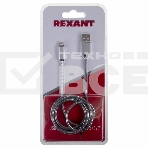 Кабель USB для iPhone 5/6/7 моделей, шнур в металлической оплетке серебристый Rexant, фото3