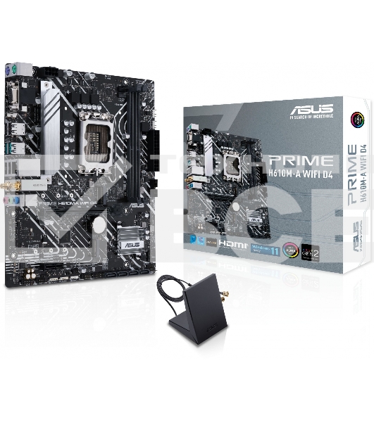 Материнская плата ASUS PRIME H610M-A WIFI D4, LGA 1700, Intel H610, 2xDDR4, 4xSATA, 2xM.2, 1xPCI-E 4.0 x16, 1xHDMI, 1xDisplayPort, 1x 1Gb LAN, 2xUSB-A 3.2 Gen 2, 4xUSB-A 2.0, 3x3.5 мм, 7.1, Micro-ATX