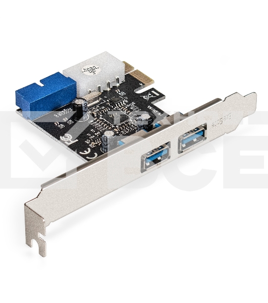 Контроллер ExeGate EXE-342 (PCI-E x1 v2.0, 2*USB3.0 ext.+ 1*19pin int. (внутренние коннекторы для подключения 2*USB3.0 портов на корпусе), разъем доп.питания, VIA Labs Chipset VL805)