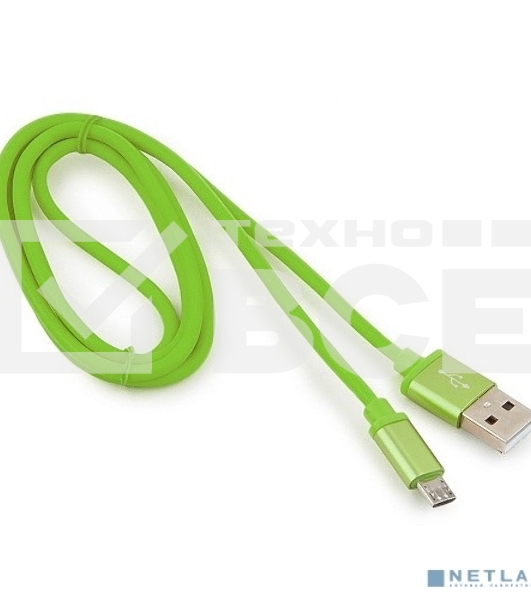 Кабель USB 2.0 Cablexpert CC-S-mUSB01Gn-1M, AM/microB, серия Silver, длина 1м, зеленый, блистер 