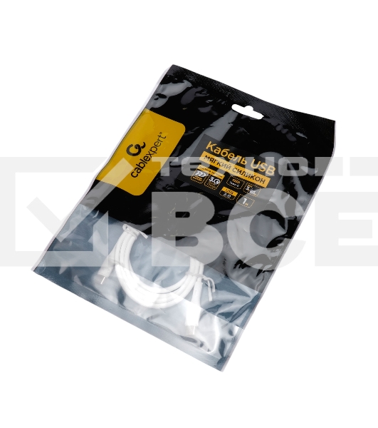 Кабель USB2.0 Cablexpert CC-USB2S-CMCM-1M-W Type-C/Type-C, 3А, 65Вт, PD/QC3.0, силиконовый, 24AWG, медь, 1м, белый, пакет