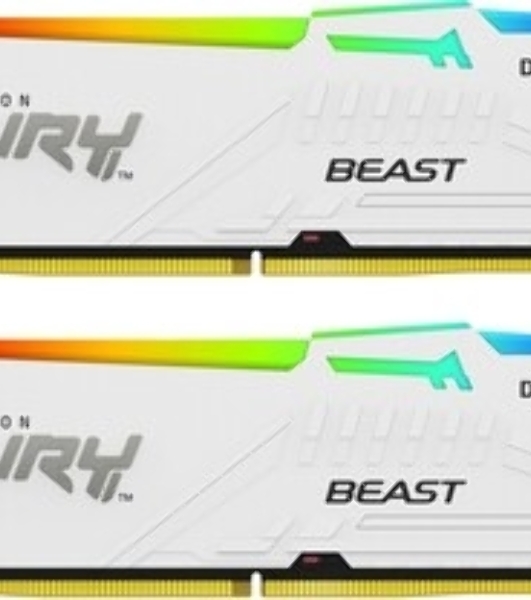 Оперативная память Kingston Fury Beast, DDR5, 32Gb (2x16GB), 6000MHz, CL30, DIMM, с радиатором, RGB, белый
